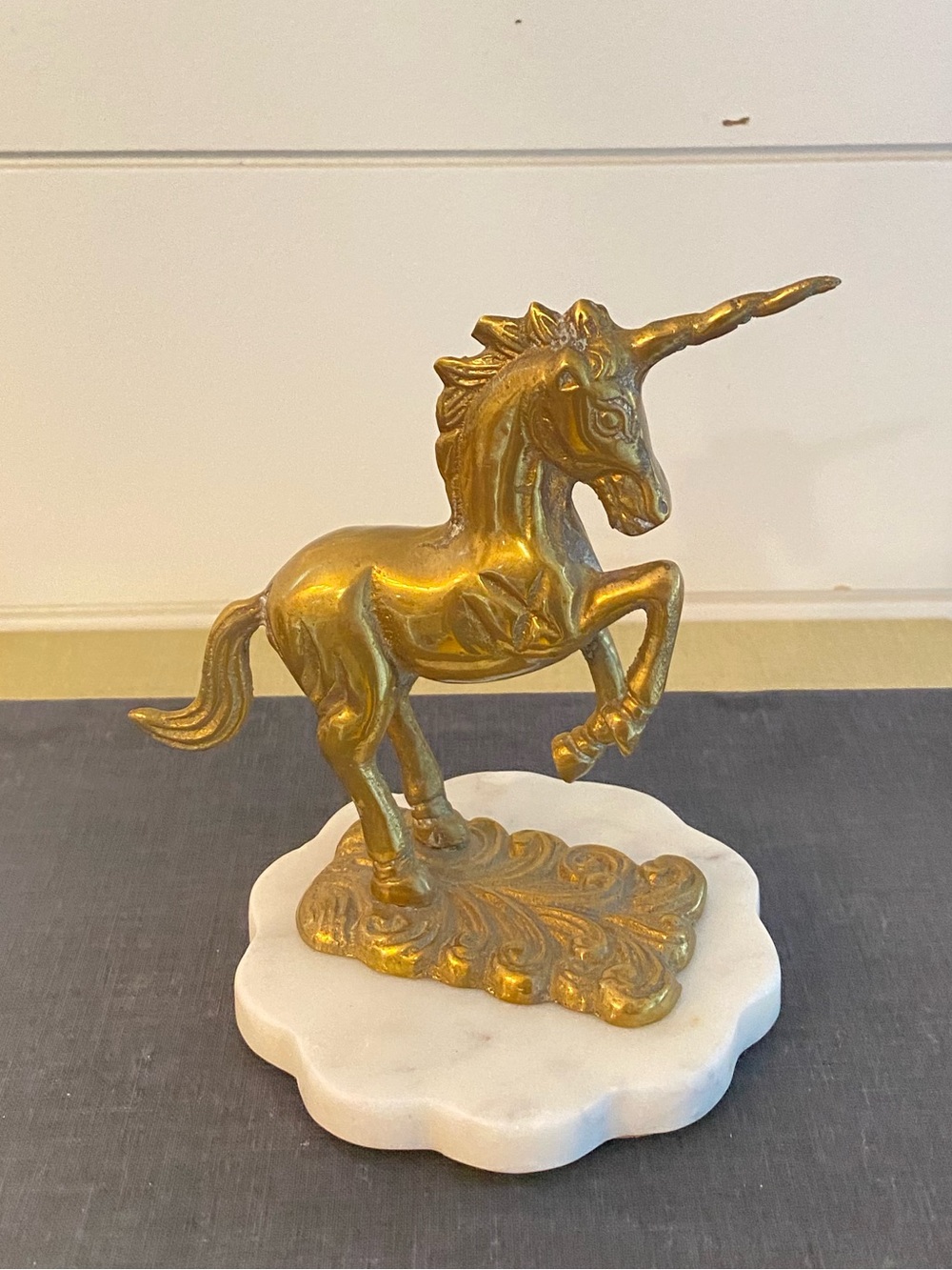 Vintage Solid Brass Rearing Unicorn Statue Figure Mythical Ethereal Celestial